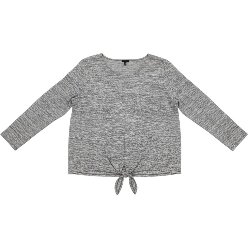 Talbots XL Gray Metallic Marled Tie Front Long Sleeve Top Soft Knit. Layering